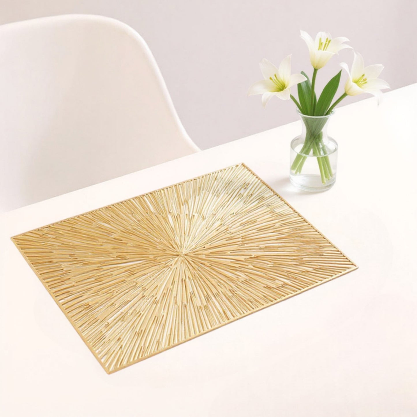 Anna-Kaci 4-Piece Rectangular Woven Rattan Placemat with Radiating Sunburst Design