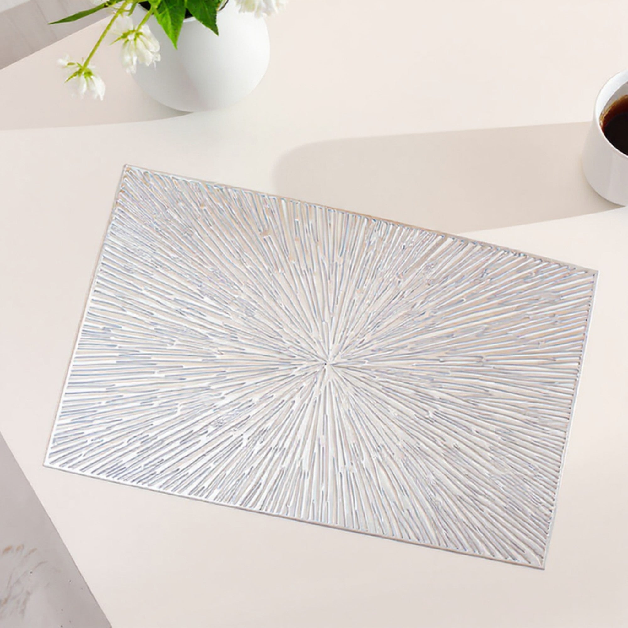 Anna-Kaci 4-Piece Rectangular Woven Rattan Placemat with Radiating Sunburst Design