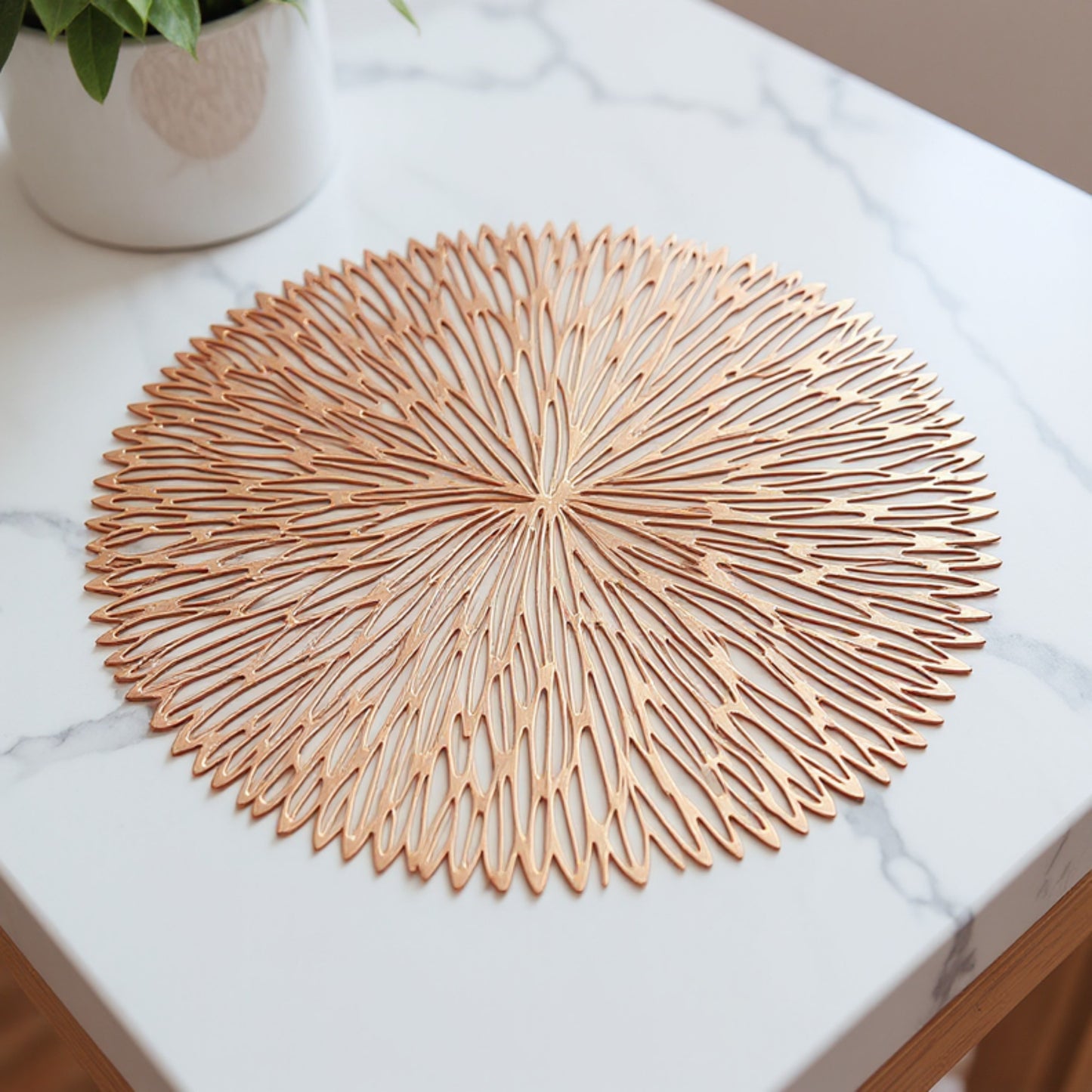 Anna-Kaci 4-Piece Round Woven Placemat with Radiating Textured Design