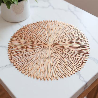 Anna-Kaci 4-Piece Round Woven Placemat with Radiating Textured Design