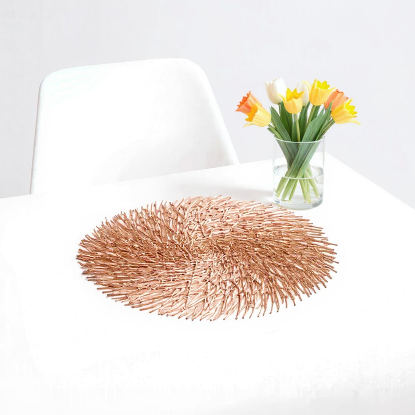 Anna-Kaci 4-Piece Round Spiral Woven Placemat with Textured Swirl Design