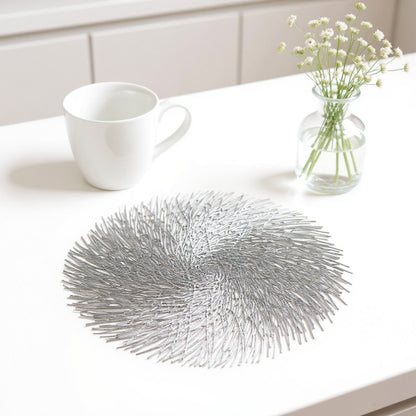 Anna-Kaci 4-Piece Round Spiral Woven Placemat with Textured Swirl Design