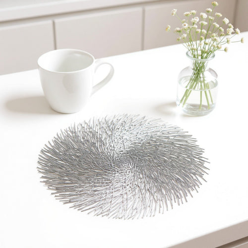 Anna-Kaci 4-Piece Round Spiral Woven Placemat with Textured Swirl Design