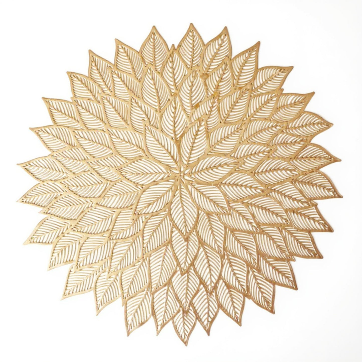 Anna-Kaci 4-Piece Round Leaf Pattern Placemat with Cutout Design