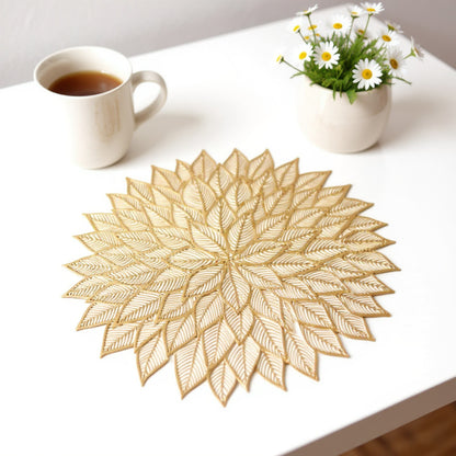 Anna-Kaci 4-Piece Round Leaf Pattern Placemat with Cutout Design