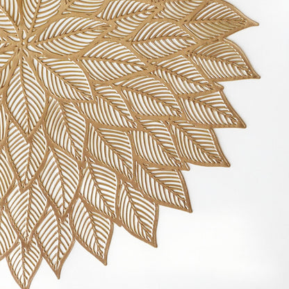 Anna-Kaci 4-Piece Round Leaf Pattern Placemat with Cutout Design