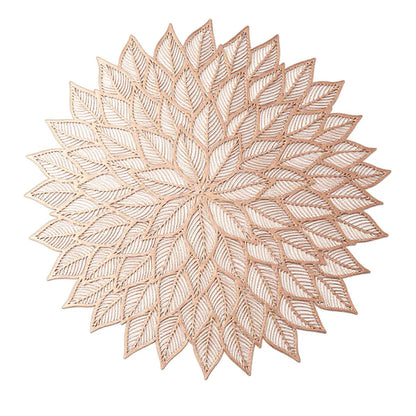 Anna-Kaci 4-Piece Round Leaf Pattern Placemat with Cutout Design