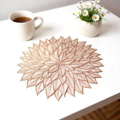 Anna-Kaci 4-Piece Round Leaf Pattern Placemat with Cutout Design