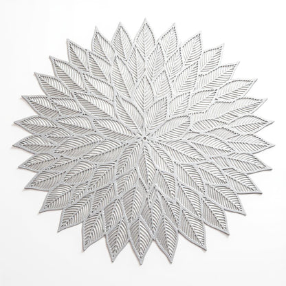 Anna-Kaci 4-Piece Round Leaf Pattern Placemat with Cutout Design