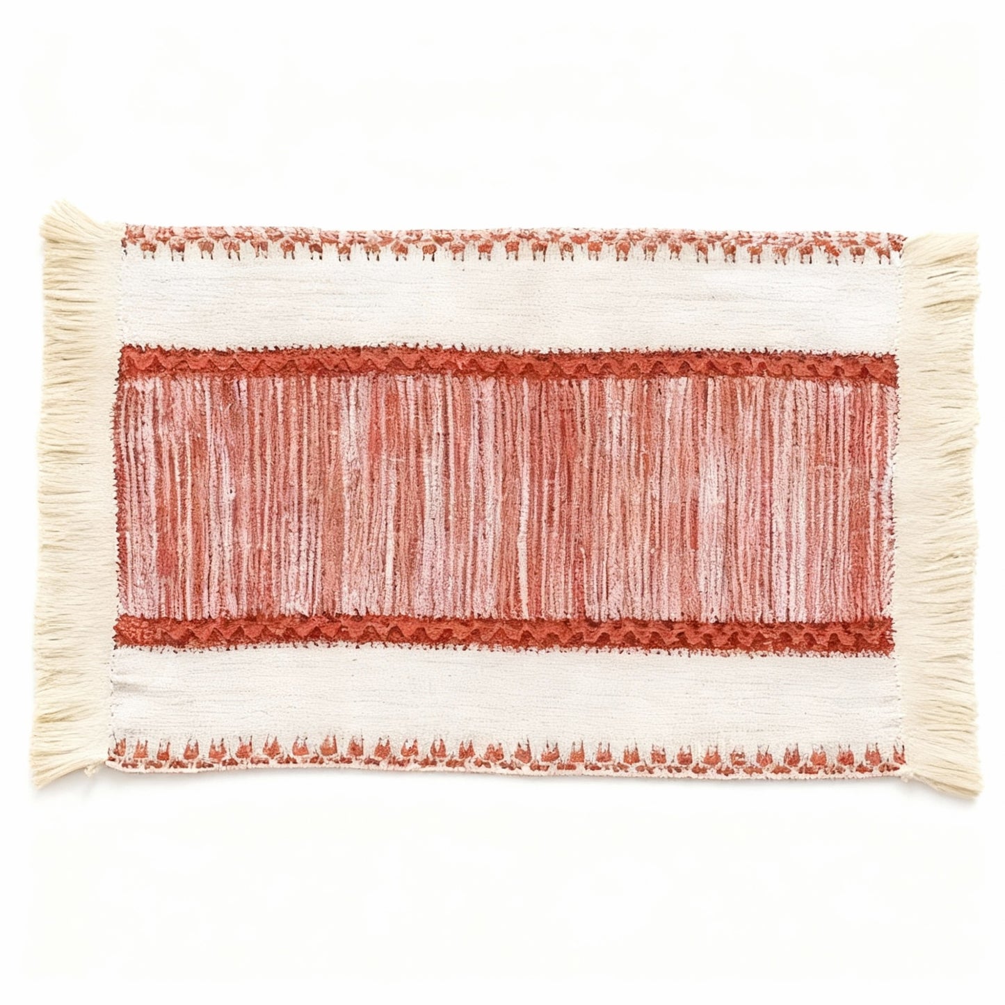 Anna-Kaci 4-Piece Rectangular Woven Fringe Placemat with Textured Striped Pattern
