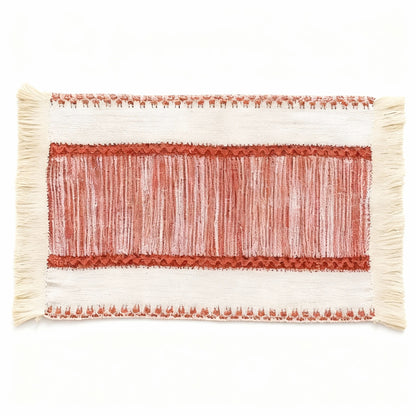 Anna-Kaci 4-Piece Rectangular Woven Fringe Placemat with Textured Striped Pattern