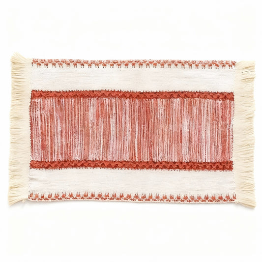 Anna-Kaci 4-Piece Rectangular Woven Fringe Placemat with Textured Striped Pattern