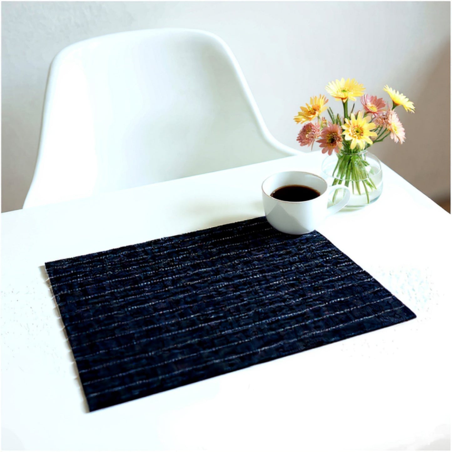 Anna-Kaci 2-Piece Rectangular Woven Placemat with Subtle Horizontal Stripe Texture
