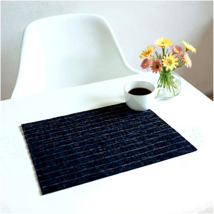 Anna-Kaci 2-Piece Rectangular Woven Placemat with Subtle Horizontal Stripe Texture