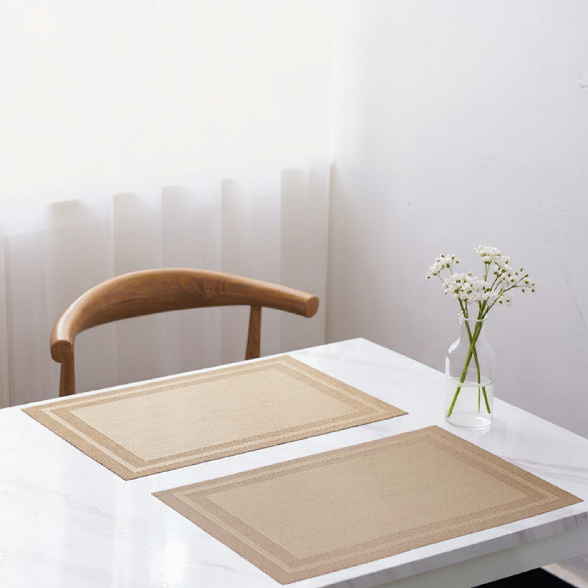 Anna-Kaci 2-Piece Rectangular Woven Placemat with Subtle Horizontal Stripe Texture