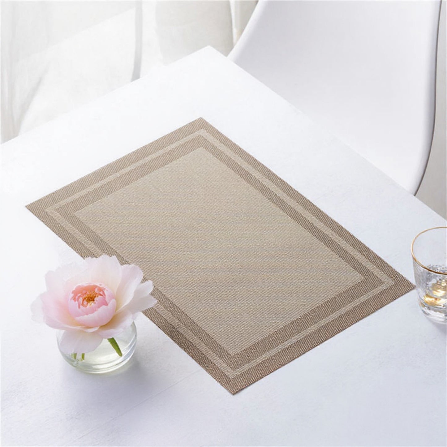 Anna-Kaci 2-Piece Rectangular Woven Placemat with Subtle Horizontal Stripe Texture