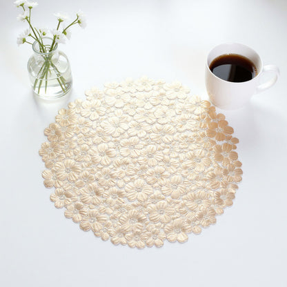 Anna-Kaci 4-Piece Round Floral Cutout Placemat with Embroidered Petal Details