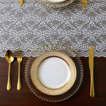 Anna-Kaci Floral Lace Table Runner with Scalloped Edges and Sheer Overlay