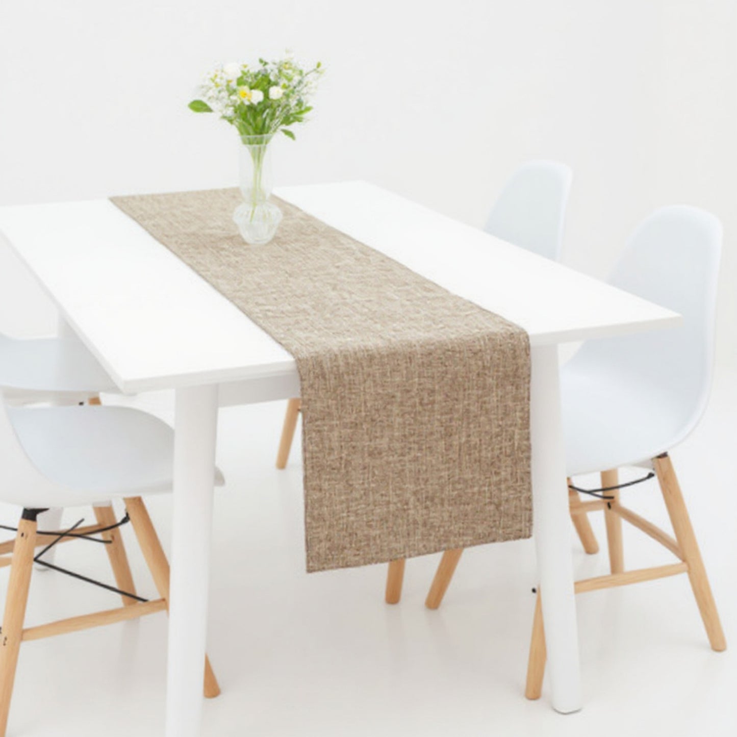 Anna-Kaci Solid Woven Table Runner with Textured Linen-Look Finish