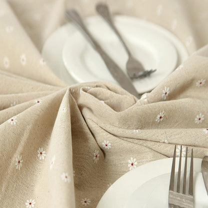 Anna-Kaci Dainty Daisy Print Tablecloth with Soft Neutral Background