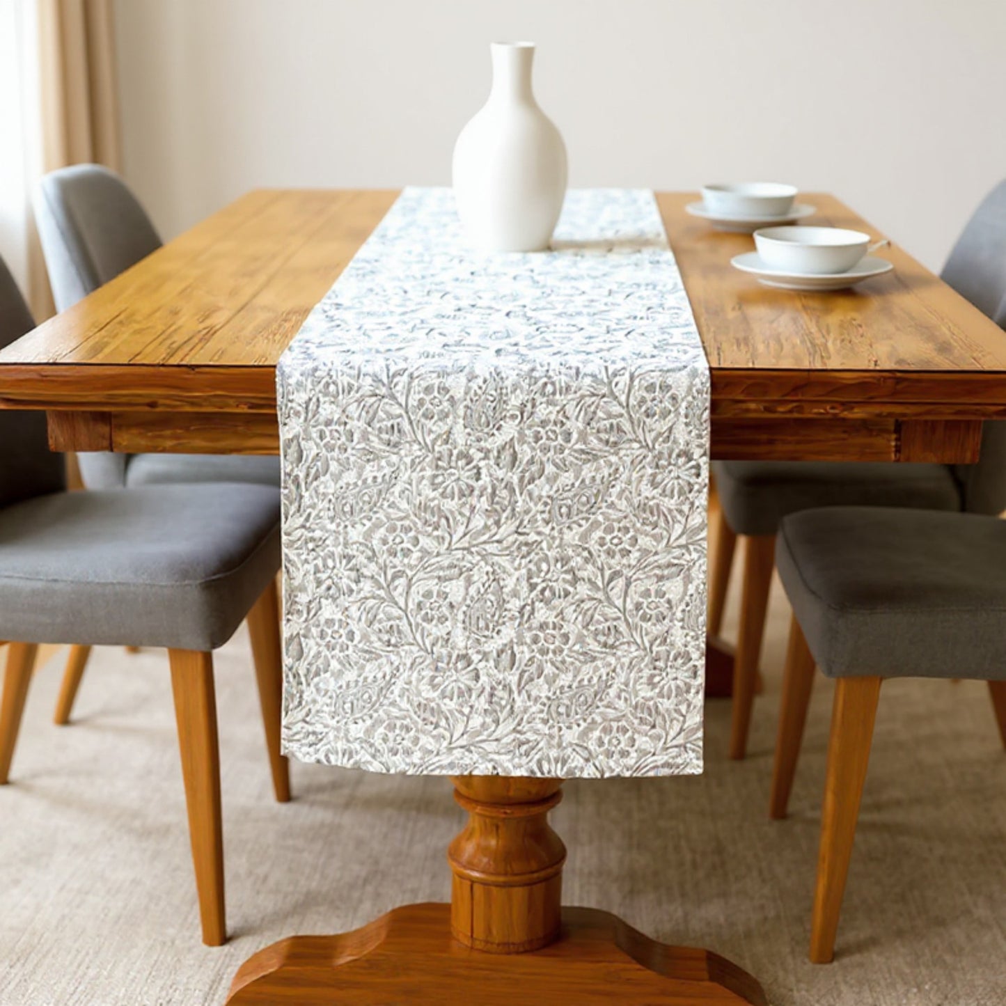 Anna-Kaci Floral Embroidered Table Runner with Intricate Pattern Detailing 13.5x47in