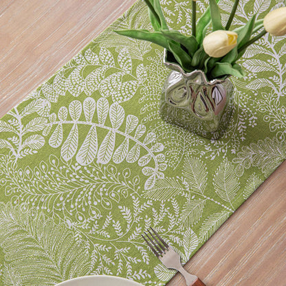 Anna-Kaci Botanical Leaf Pattern Table Runner with Textured Woven Design