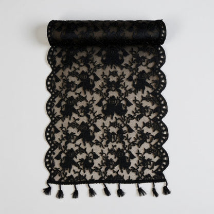 Anna-Kaci Floral Lace Table Runner with Scalloped Edges and Pom Pom Trim 17.7x47in