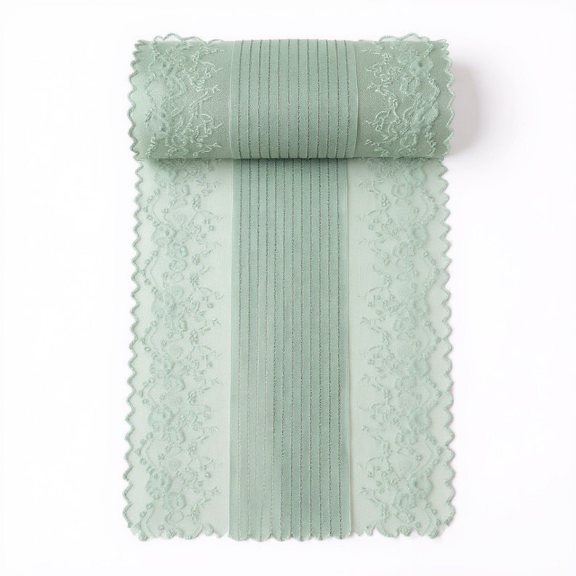 Anna-Kaci Floral Lace Table Runner with Scalloped Edges and Pom Pom Trim 17.7x47in