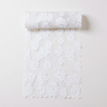 Anna-Kaci Floral Lace Table Runner with Scalloped Edges and Pom Pom Trim 17.7x47in