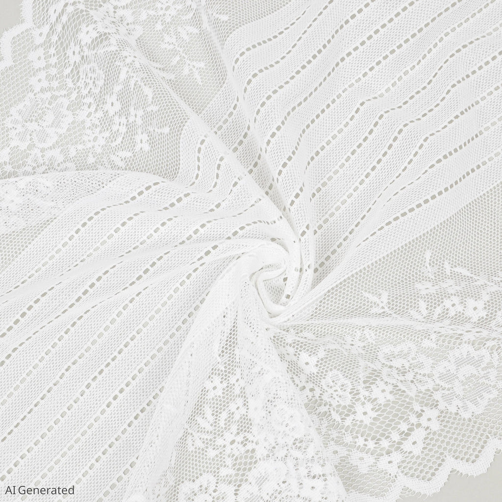 Anna-Kaci Floral Lace Table Runner with Scalloped Edges and Pom Pom Trim 17.7x47in