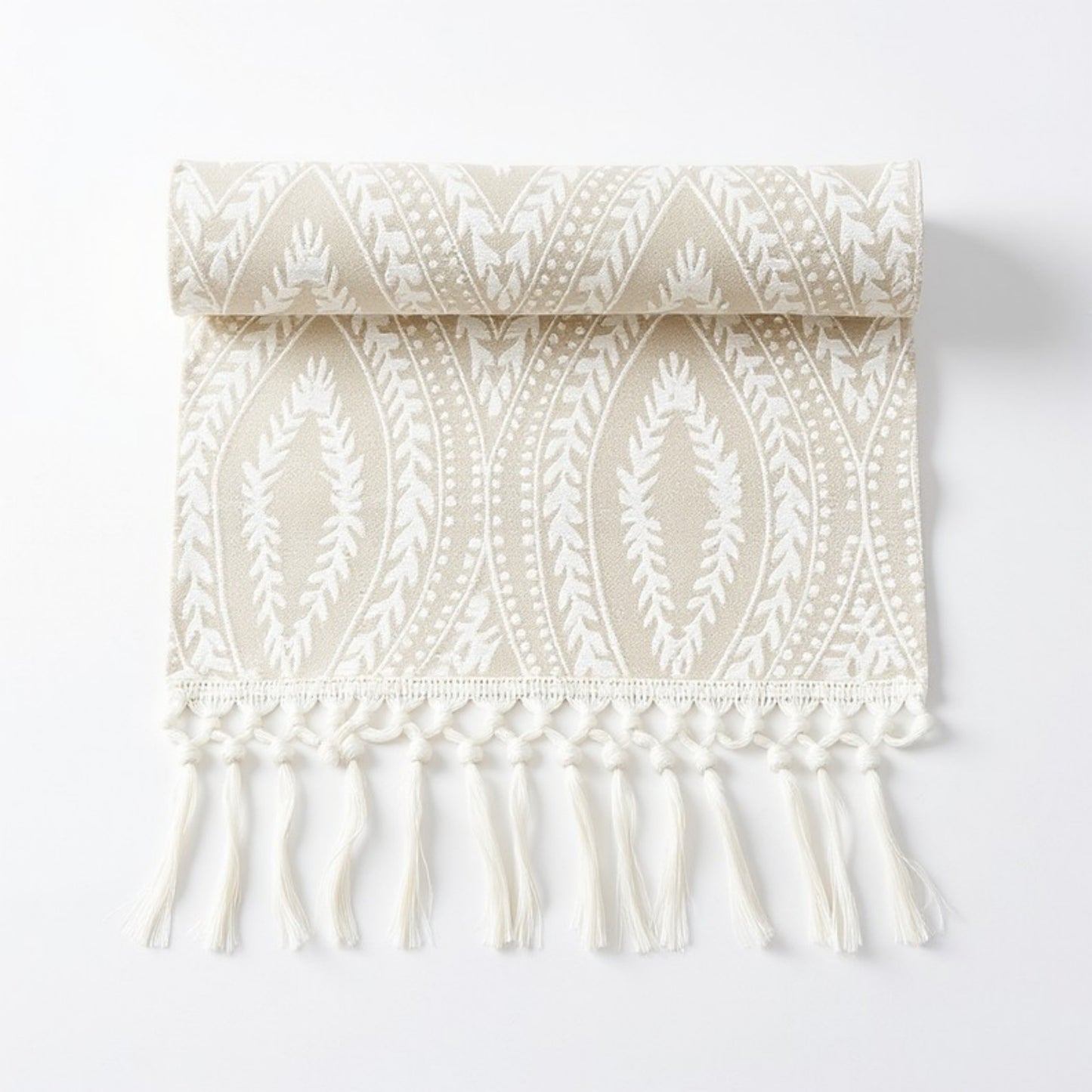 Anna-Kaci Textured Pattern Table Runner with Tassel Fringe and Woven Detailing 13.5x55in
