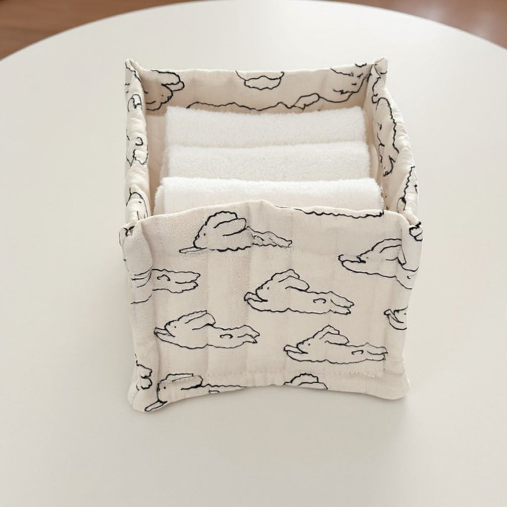 Anna-Kaci Square Fabric Storage Bin with Cartoon Animal Print and Soft Quilted Design 6.7x6.7x6in