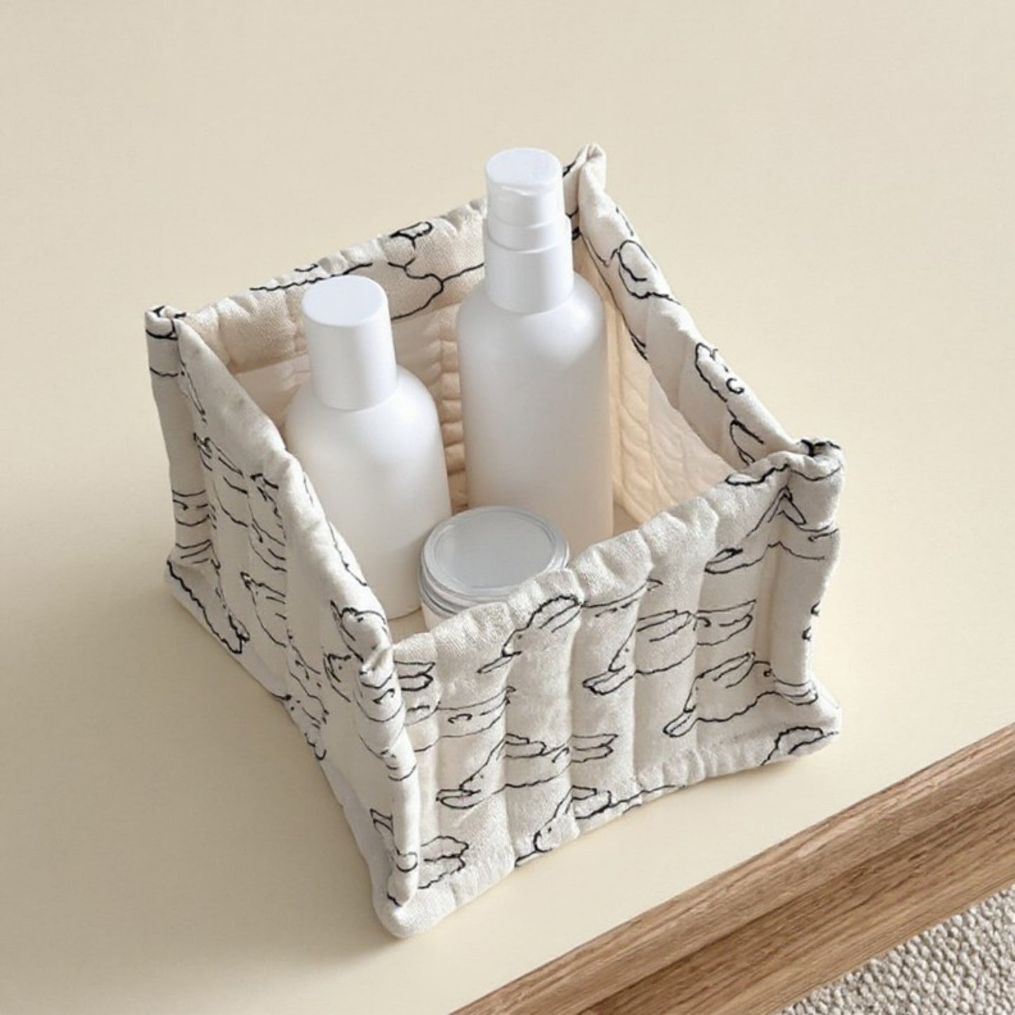 Anna-Kaci Square Fabric Storage Bin with Cartoon Animal Print and Soft Quilted Design 6.7x6.7x6in