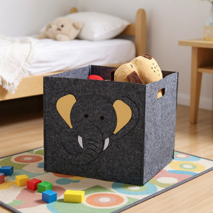 Anna-Kaci Animal Design Felt Storage Box with Cutout Handles and Foldable Structure 13.7x13.7x13.7in