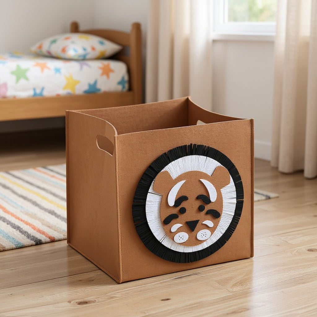 Anna-Kaci Animal Design Felt Storage Box with Cutout Handles and Foldable Structure 13.7x13.7x13.7in