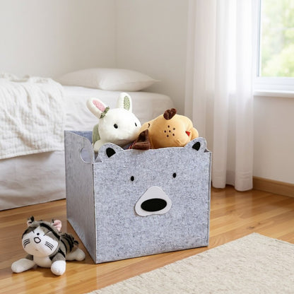 Anna-Kaci Animal Design Felt Storage Box with Cutout Handles and Foldable Structure 13.7x13.7x13.7in