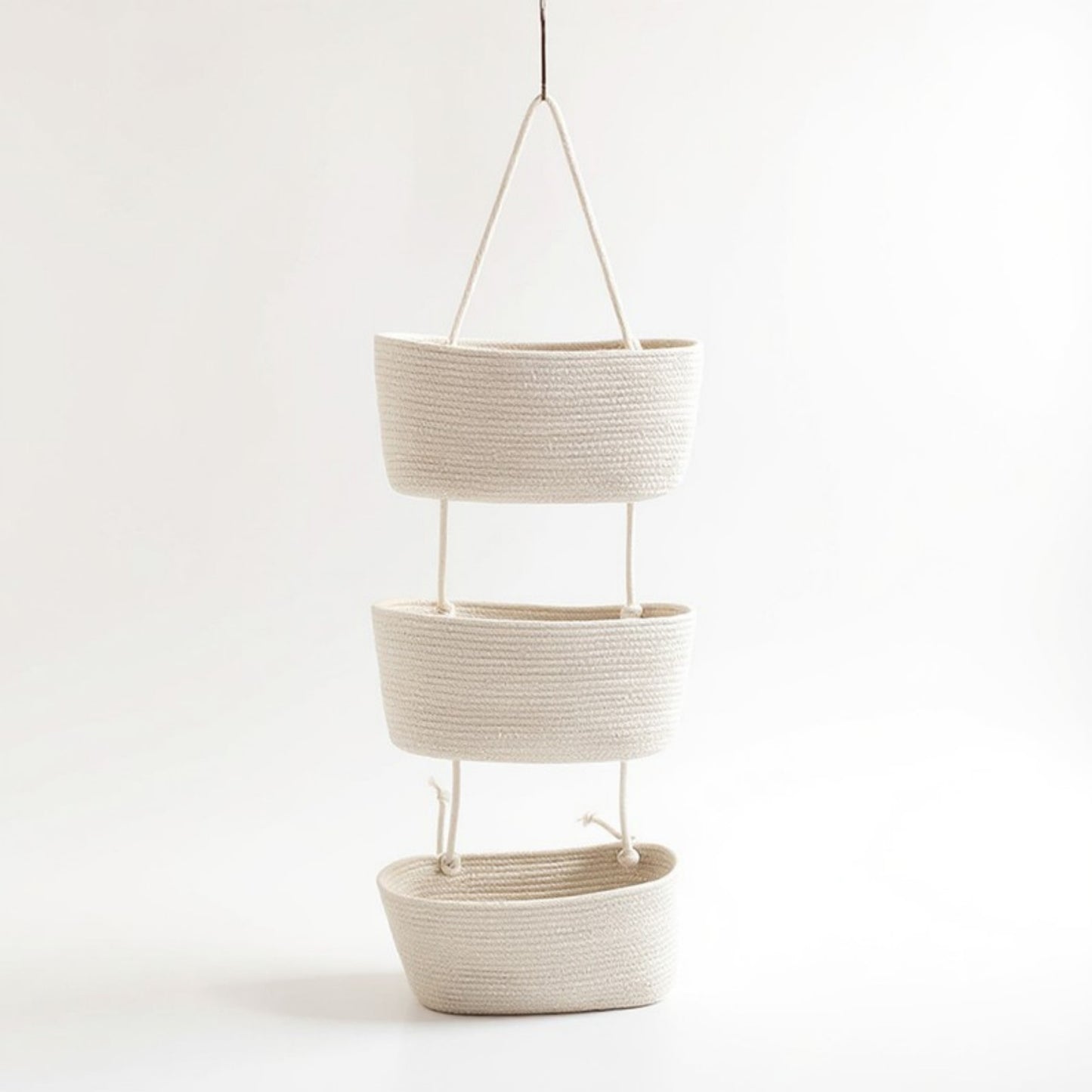 Anna-Kaci 3-Tier Hanging Rope Basket Organizer with Braided Design and Loop Handle 17.5in (5.5x2.8in)