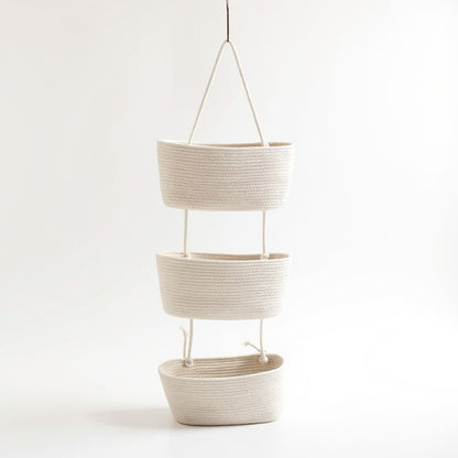 Anna-Kaci 3-Tier Hanging Rope Basket Organizer with Braided Design and Loop Handle 17.5in (5.5x2.8in)
