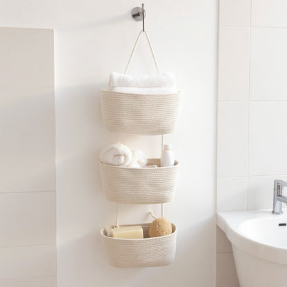 Anna-Kaci 3-Tier Hanging Rope Basket Organizer with Braided Design and Loop Handle 17.5in (5.5x2.8in)