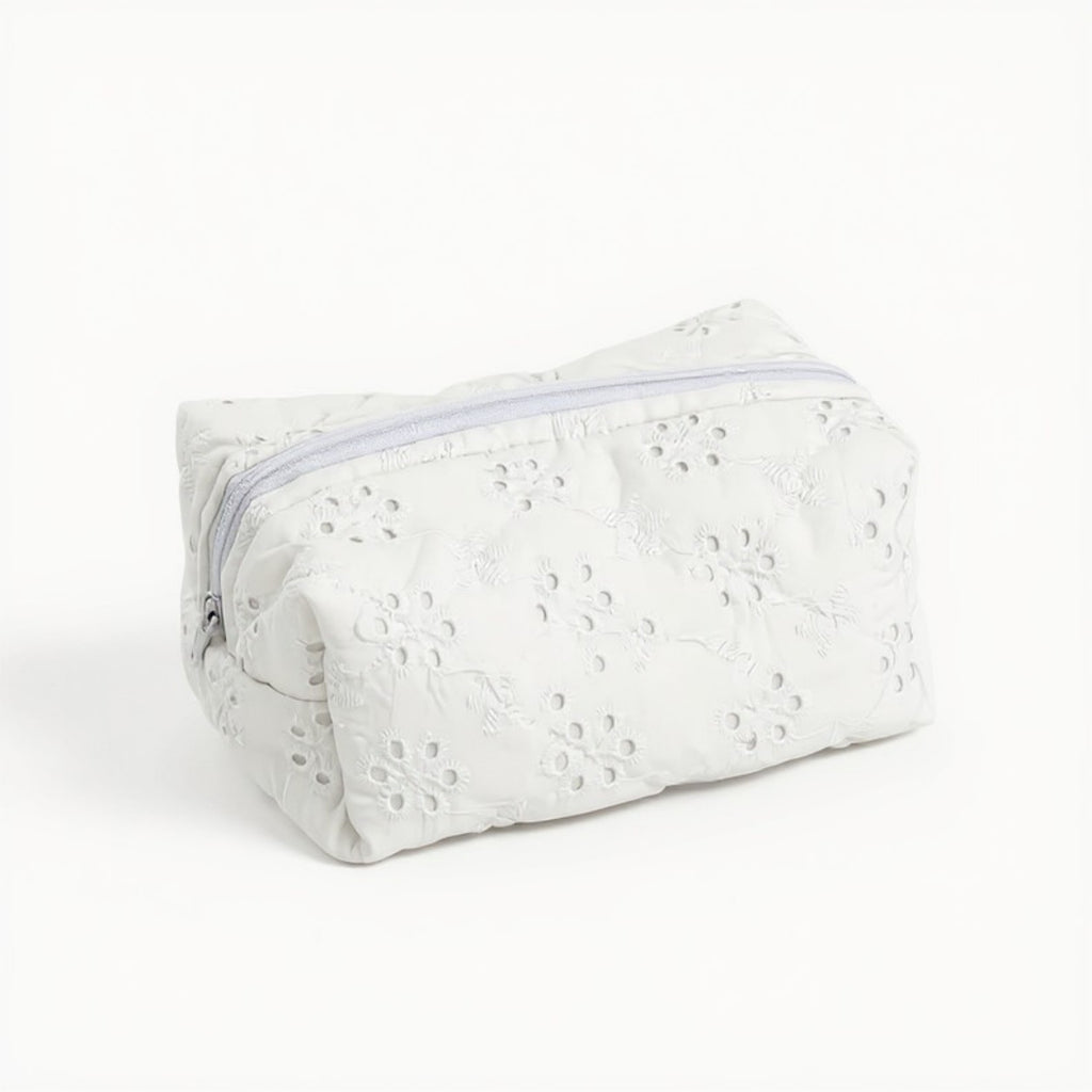 Anna-Kaci Embroidered Floral Quilted Cosmetic Bag with Zipper Closure 6x4x2in