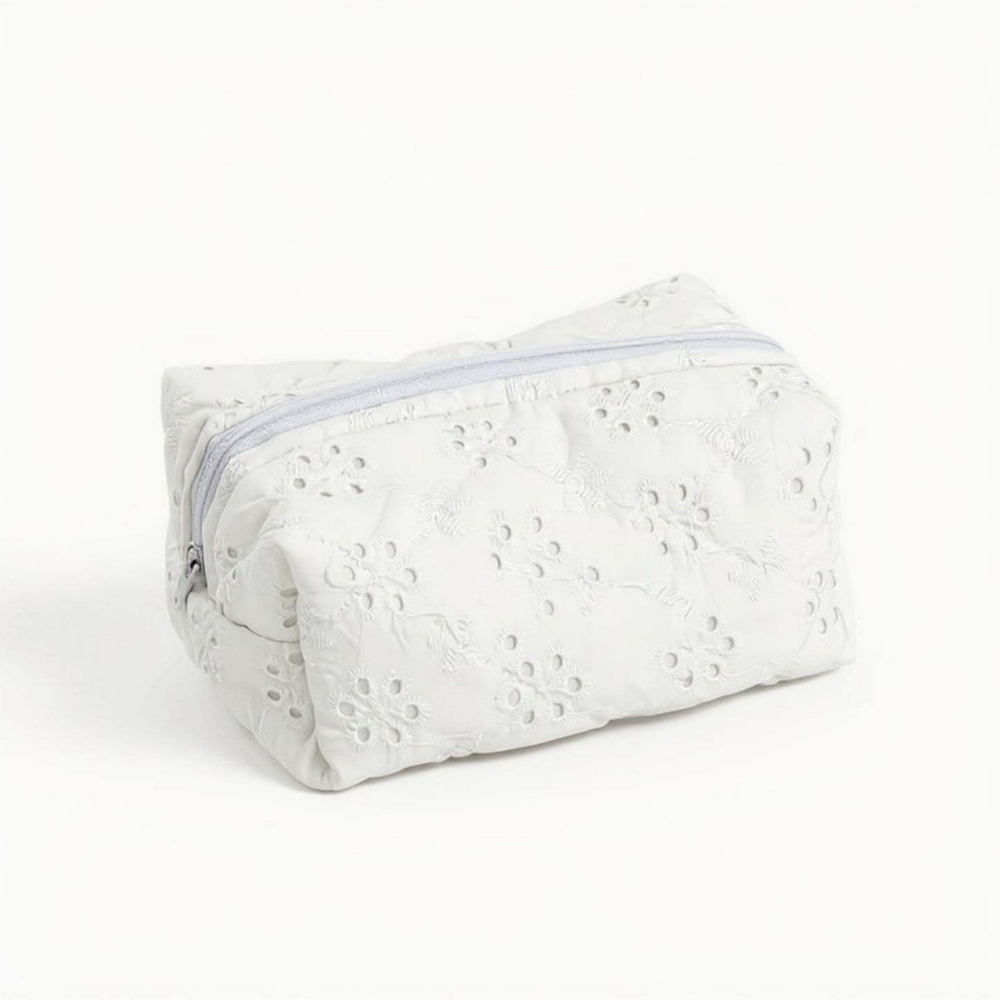 Anna-Kaci Embroidered Floral Quilted Cosmetic Bag with Zipper Closure 6x4x2in