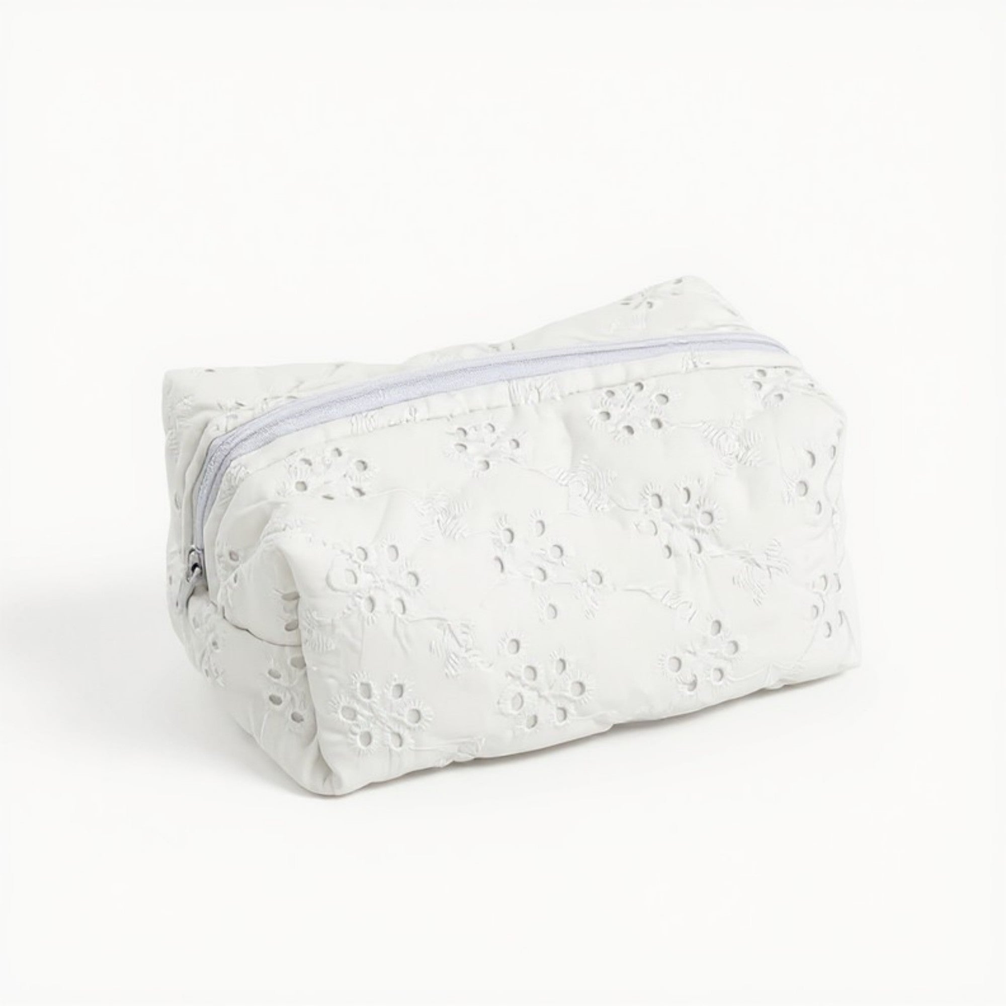 Anna-Kaci Embroidered Floral Quilted Cosmetic Bag with Zipper Closure 6x4x2in