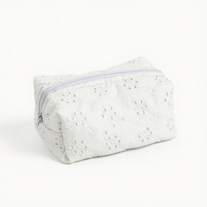 Anna-Kaci Embroidered Floral Quilted Cosmetic Bag with Zipper Closure 6x4x2in