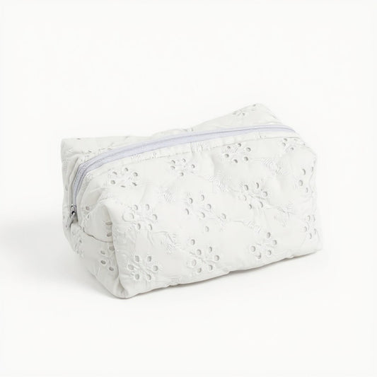 Anna-Kaci Embroidered Floral Quilted Cosmetic Bag with Zipper Closure 6x4x2in