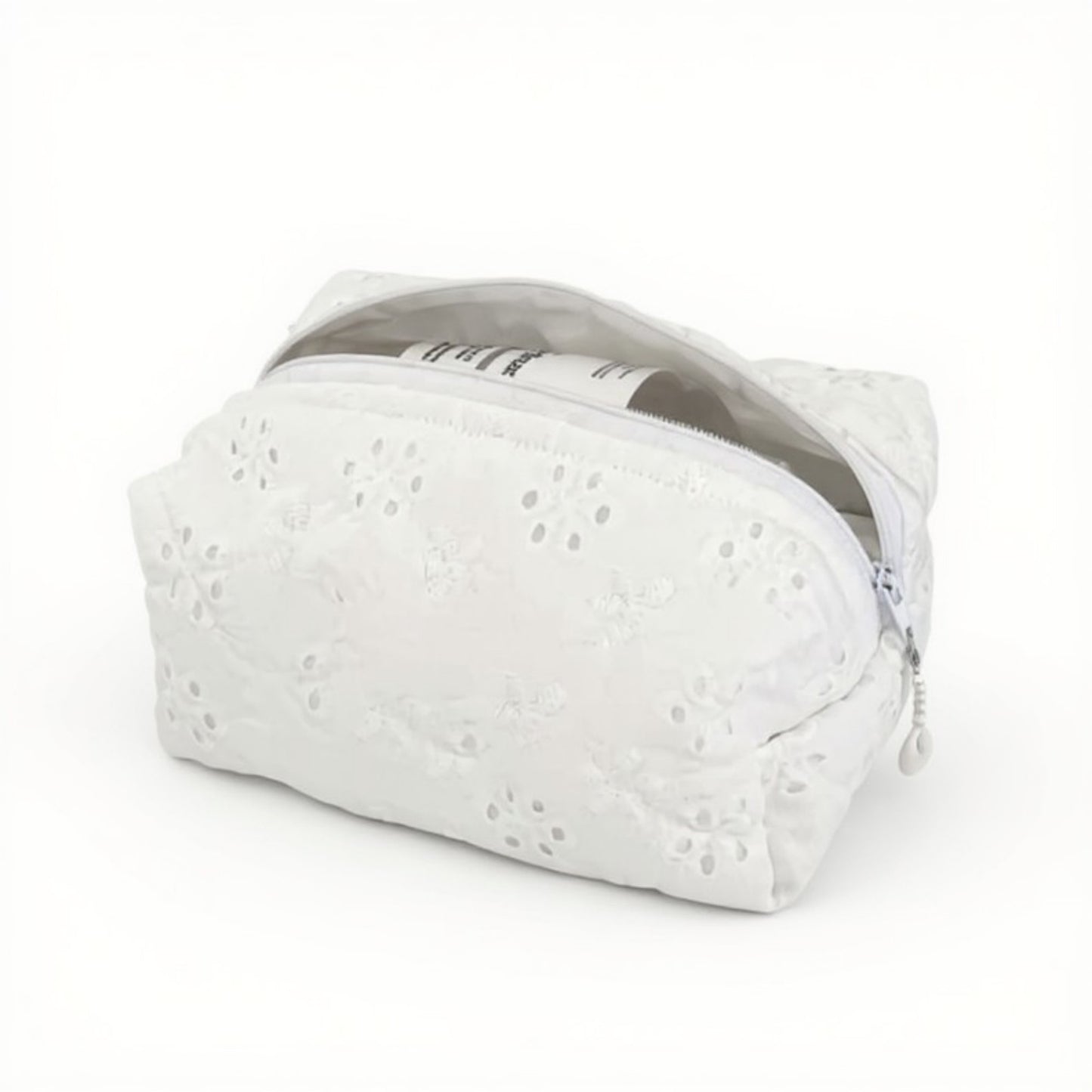 Anna-Kaci Embroidered Floral Quilted Cosmetic Bag with Zipper Closure 6x4x2in