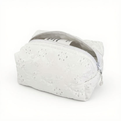 Anna-Kaci Embroidered Floral Quilted Cosmetic Bag with Zipper Closure 6x4x2in