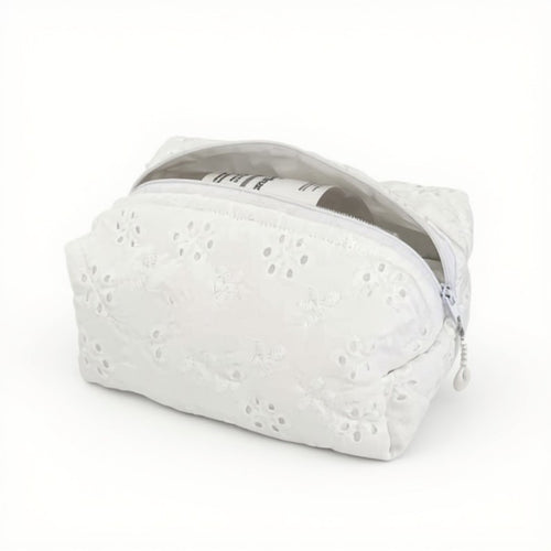 Anna-Kaci Embroidered Floral Quilted Cosmetic Bag with Zipper Closure 6x4x2in