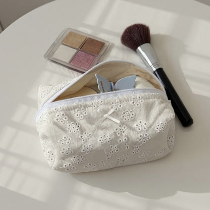 Anna-Kaci Embroidered Floral Quilted Cosmetic Bag with Zipper Closure 6x4x2in