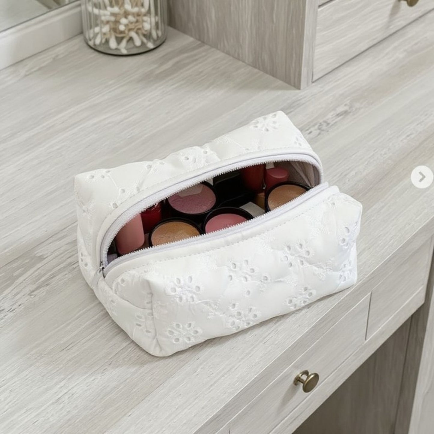 Anna-Kaci Embroidered Floral Quilted Cosmetic Bag with Zipper Closure 6x4x2in