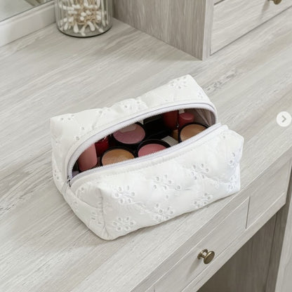 Anna-Kaci Embroidered Floral Quilted Cosmetic Bag with Zipper Closure 6x4x2in